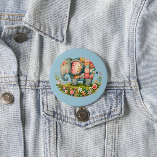 Patchwork-Elefanten-Blumenwiesen-Charm Button (Beispiel)