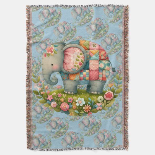 Patchwork-Elefanten-Blumenwiesen-Charm Decke (Vorderseite Vertikal)