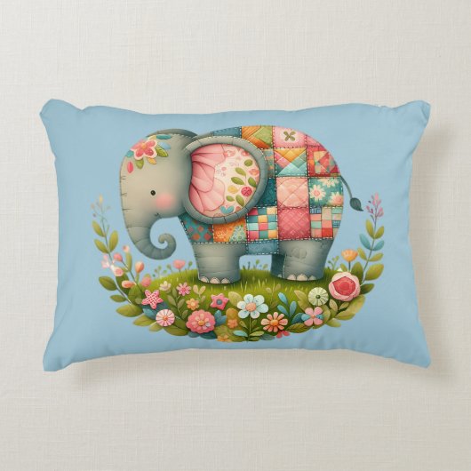 Patchwork-Elefanten-Blumenwiesen-Charm Dekokissen (Vorderseite)