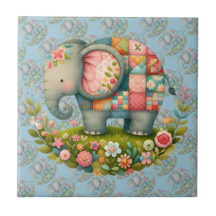 Patchwork-Elefanten-Blumenwiesen-Charm Fliese