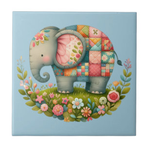 Patchwork-Elefanten-Blumenwiesen-Charm Fliese