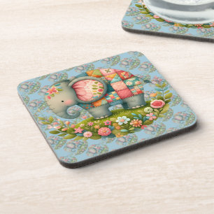 Patchwork-Elefanten-Blumenwiesen-Charm Getränkeuntersetzer