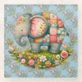 Patchwork-Elefanten-Blumenwiesen-Charm Glasuntersetzer (Vorderseite)