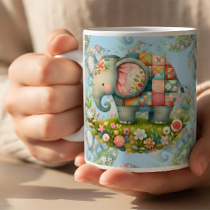 Patchwork-Elefanten-Blumenwiesen-Charm Kaffeetasse
