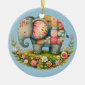 Patchwork-Elefanten-Blumenwiesen-Charm Keramik Ornament (Vorne)