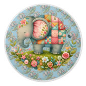 Patchwork-Elefanten-Blumenwiesen-Charm Keramikknauf (Vorderseite)