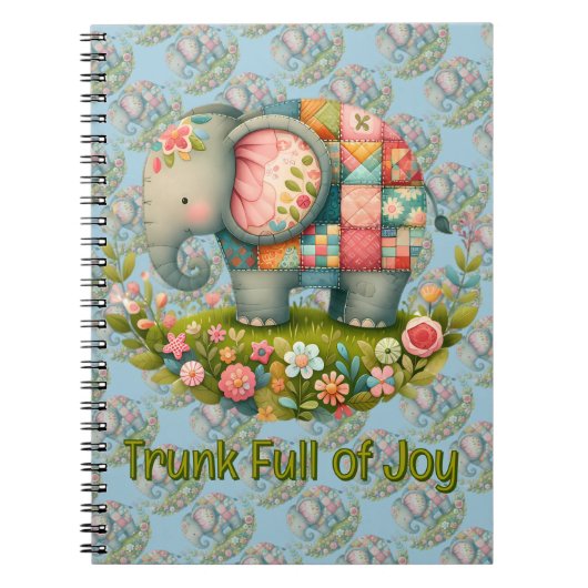 Patchwork-Elefanten-Blumenwiesen-Charm Notizblock (Vorderseite)