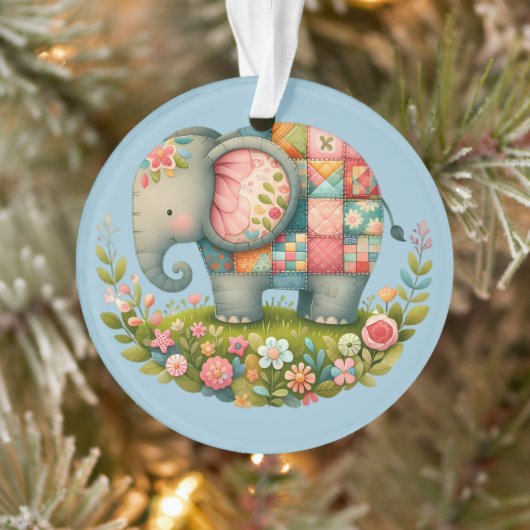 Patchwork-Elefanten-Blumenwiesen-Charm Ornament (Baum)