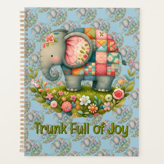 Patchwork-Elefanten-Blumenwiesen-Charm Planer (Vorderseite)