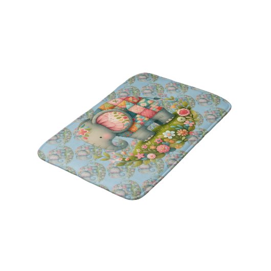 Patchwork Elephant Floral Meadow Charm Badematte (Schrägansicht)