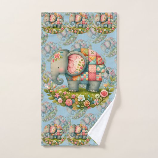 Patchwork Elephant Floral Meadow Charm Badhandtuch Set (Handtuch)