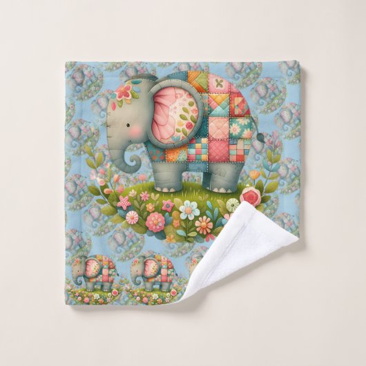 Patchwork Elephant Floral Meadow Charm Badhandtuch Set (Waschlappen)