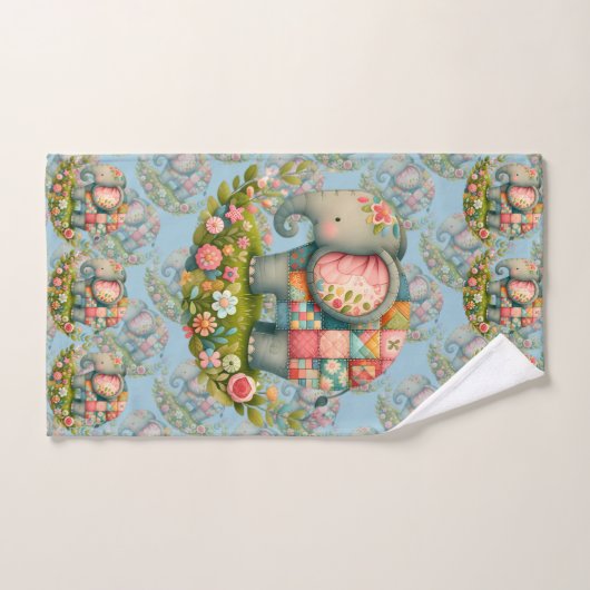Patchwork Elephant Floral Meadow Charm Badhandtuch Set (Handtuch)