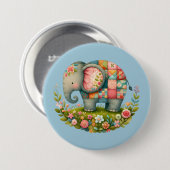 Patchwork Elephant Floral Meadow Charm Button (Vorne & Hinten)