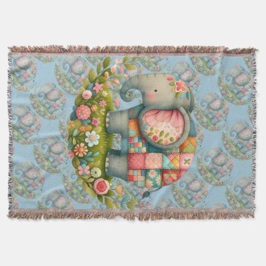 Patchwork Elephant Floral Meadow Charm Decke (Vorderseite)