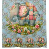 Patchwork Elephant Floral Meadow Charm Duschvorhang (Vorderseite)