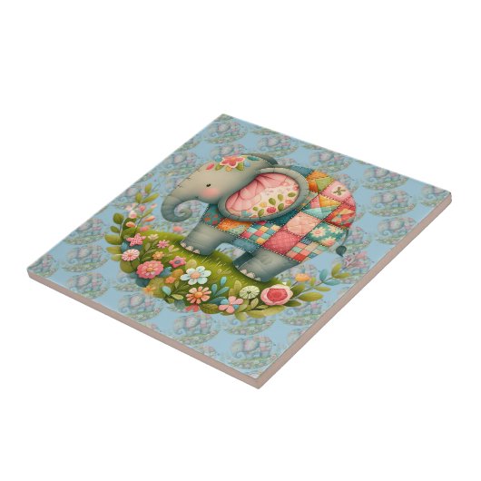 Patchwork Elephant Floral Meadow Charm Fliese (Seite)