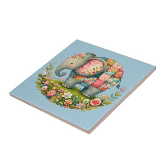 Patchwork Elephant Floral Meadow Charm Fliese (Seite)
