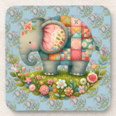 Patchwork Elephant Floral Meadow Charm Getränkeuntersetzer (Vorderseite)