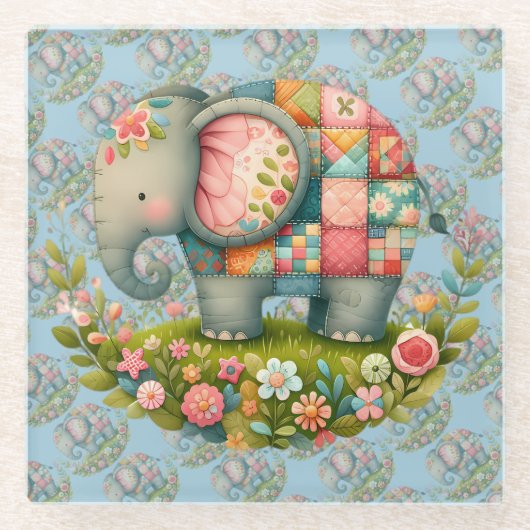 Patchwork Elephant Floral Meadow Charm Glasuntersetzer (Vorderseite)