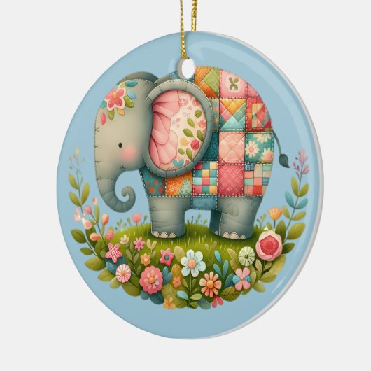 Patchwork Elephant Floral Meadow Charm Keramik Ornament (Links)