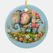 Patchwork Elephant Floral Meadow Charm Keramik Ornament (Hinten)