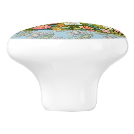 Patchwork Elephant Floral Meadow Charm Keramikknauf (Seitenansicht)