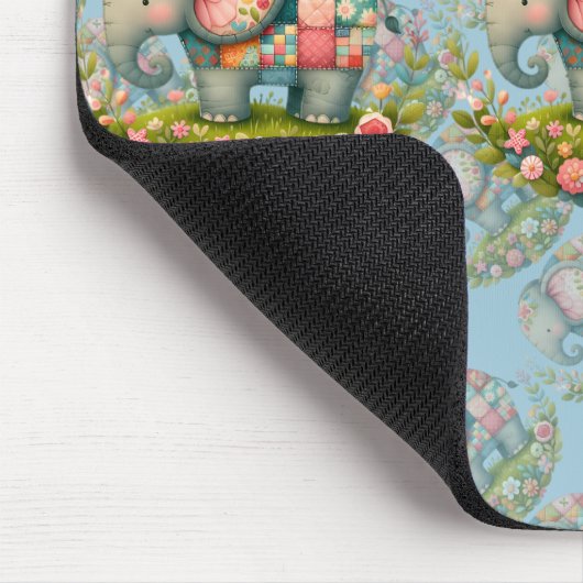 Patchwork Elephant Floral Meadow Charm Mousepad (Ecke)