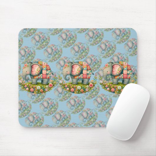 Patchwork Elephant Floral Meadow Charm Mousepad (Mit Mouse)
