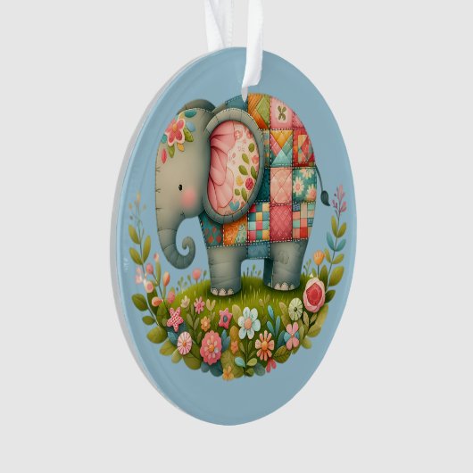 Patchwork Elephant Floral Meadow Charm Ornament (Vorderseite)