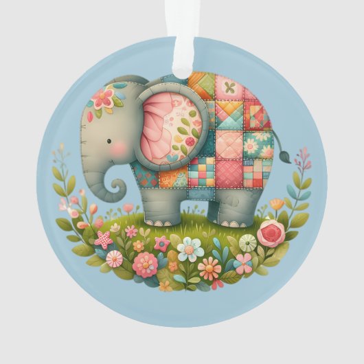 Patchwork Elephant Floral Meadow Charm Ornament (Rückseite)
