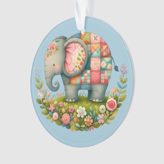 Patchwork Elephant Floral Meadow Charm Ornament (Vorderseite)