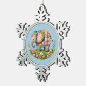 Patchwork Elephant Floral Meadow Charm Schneeflocken Zinn-Ornament (Rechts)