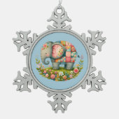 Patchwork Elephant Floral Meadow Charm Schneeflocken Zinn-Ornament (Vorderseite)