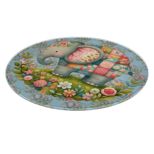 Patchwork Elephant Floral Meadow Charm Schneidebrett (Ecke)