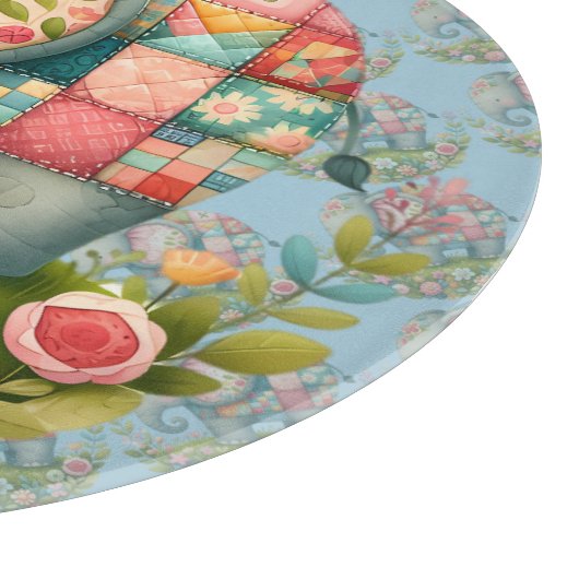 Patchwork Elephant Floral Meadow Charm Schneidebrett (Ecke)