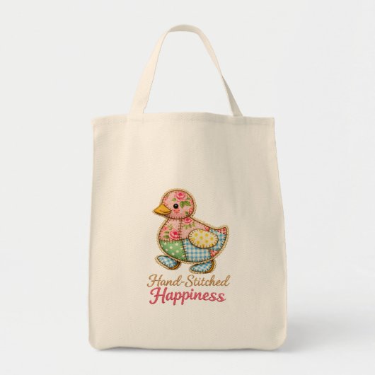 Patchwork-Enten-Tasche – „Handgenähte Glückseligke Tragetasche (Vorne)