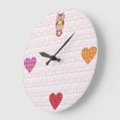 Patchwork-Eule-Herz Große Wanduhr (Winkel)