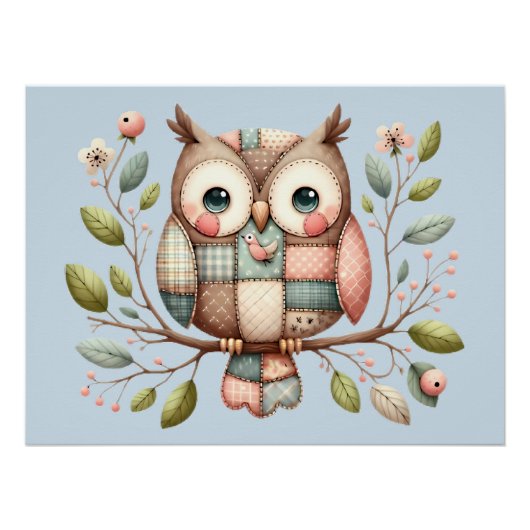 Patchwork-Eule im skurrilen Waldland Poster (Vorderseite)