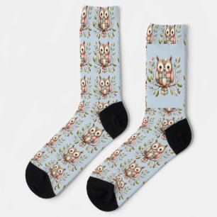 Patchwork-Eule im skurrilen Waldland Socken