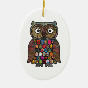 Patchwork-Eule Keramikornament