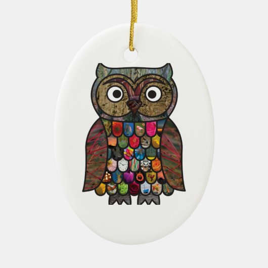 Patchwork-Eule Keramikornament (Vorne)