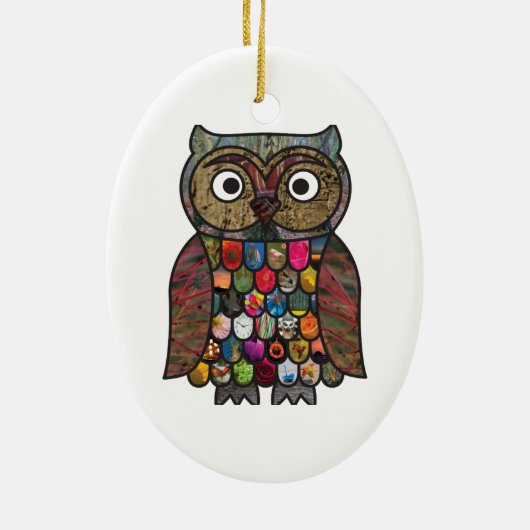Patchwork-Eule Keramikornament (Hinten)