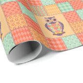 Patchwork-Eule-Vintage-Nahtloses Muster Geschenkpapier (Rolleneckpunkt)