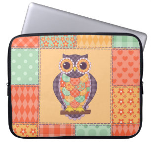 Patchwork-Eule-Vintage-Nahtloses Muster Laptopschutzhülle