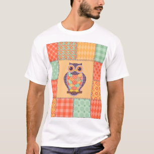 Patchwork-Eule-Vintage-Nahtloses Muster T-Shirt