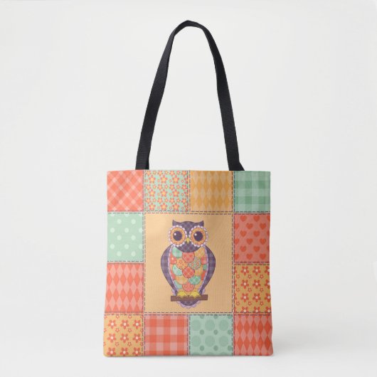 Patchwork-Eule-Vintage-Nahtloses Muster Tasche (Vorderseite)