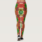 Patchwork Fabric Print Orange Green Gold Stilvoll Leggings (Rückseite)