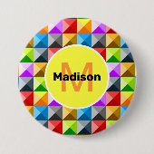 Patchwork Farbiges geometrisches Monogramm Button (Vorderseite)