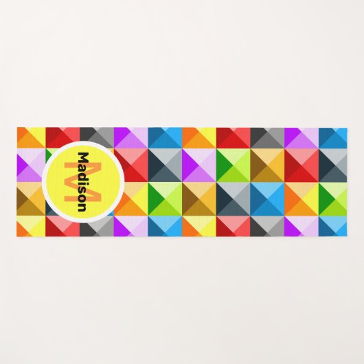 Patchwork Farbiges geometrisches Monogramm Yogamatte (Vorderseite (Horizontal))